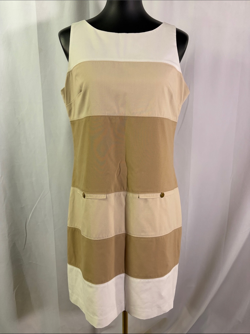 White House Black Market Tan & White Colorblock Sleeveless Sheath Dress